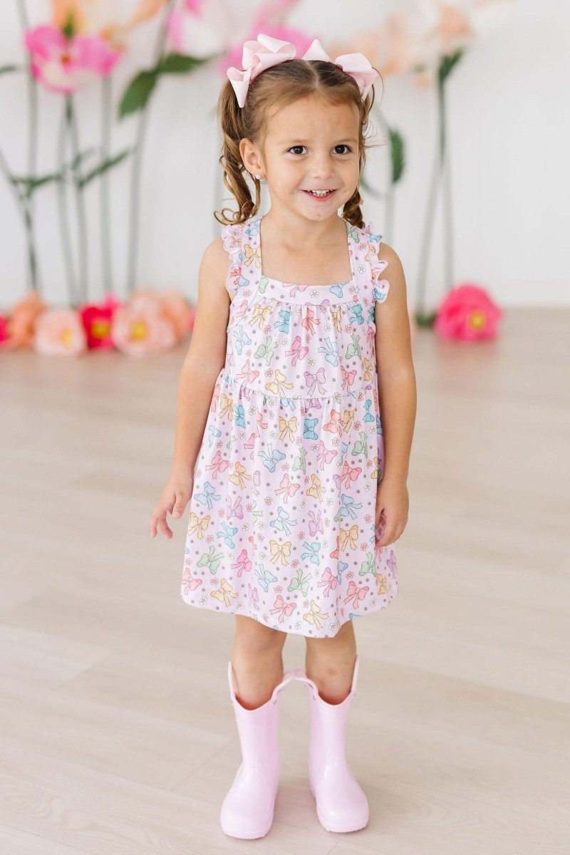 Springtime Bows Ruffle Cross Back Dress For Summer - Everetts Place Boutique - 