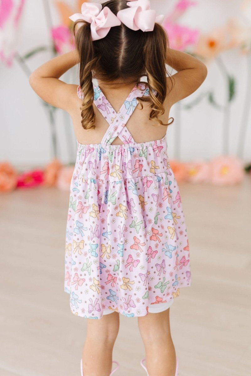 Springtime Bows Ruffle Cross Back Dress For Summer - Everetts Place Boutique - 