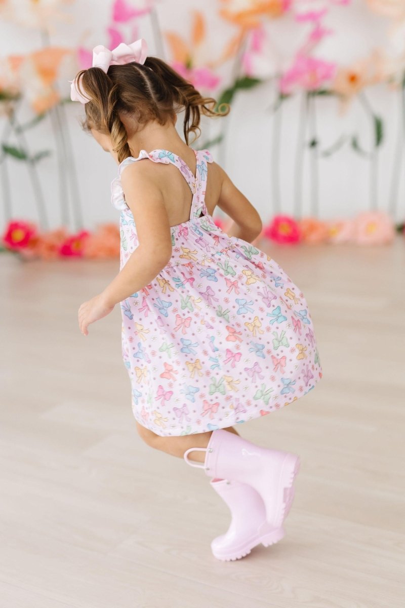 Springtime Bows Ruffle Cross Back Dress For Summer - Everetts Place Boutique - 