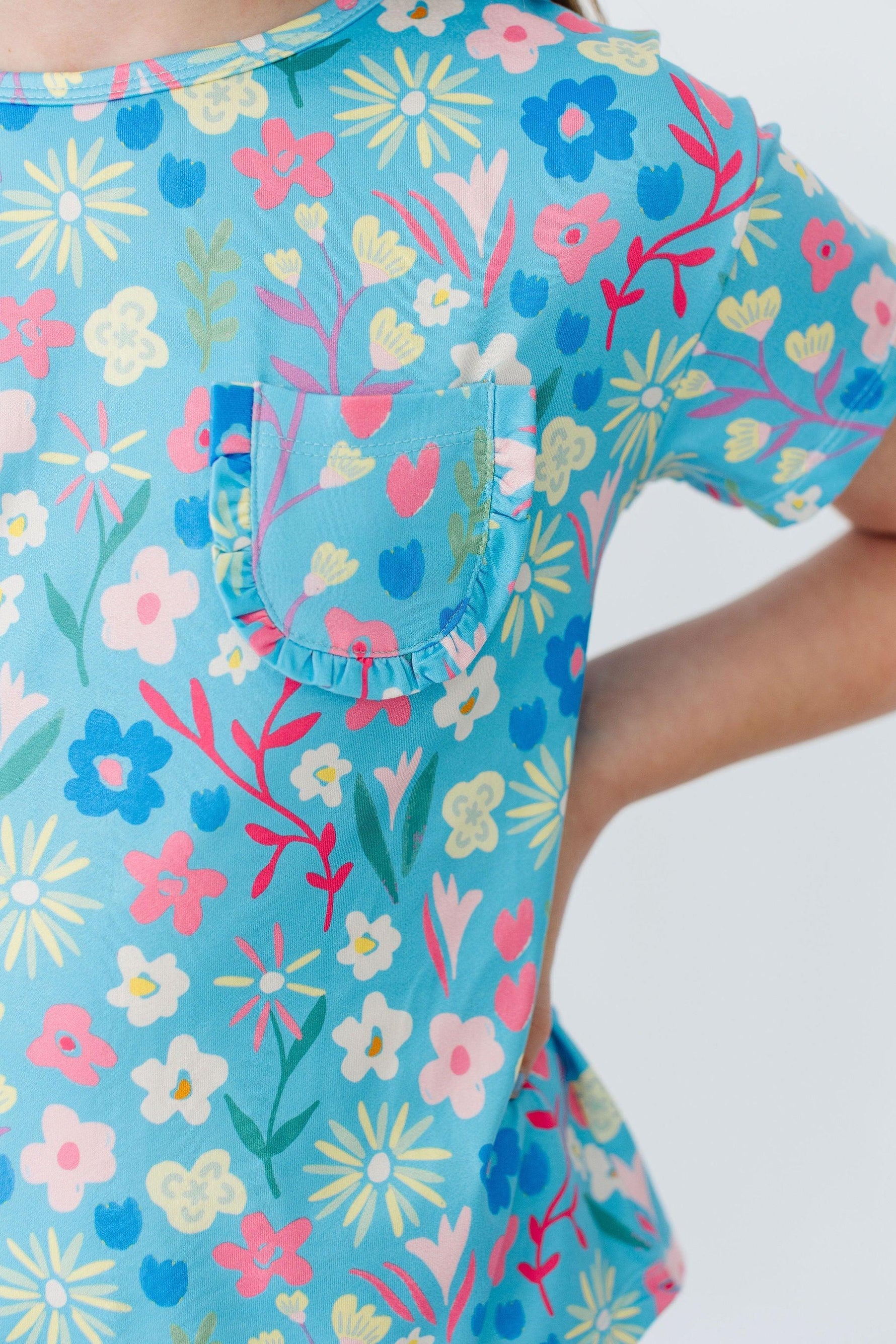 Springtime Splendor Ruffle Pocket Tee Boxy Fit For Girls Mila & Rose ® Everetts Place: Online Boutique