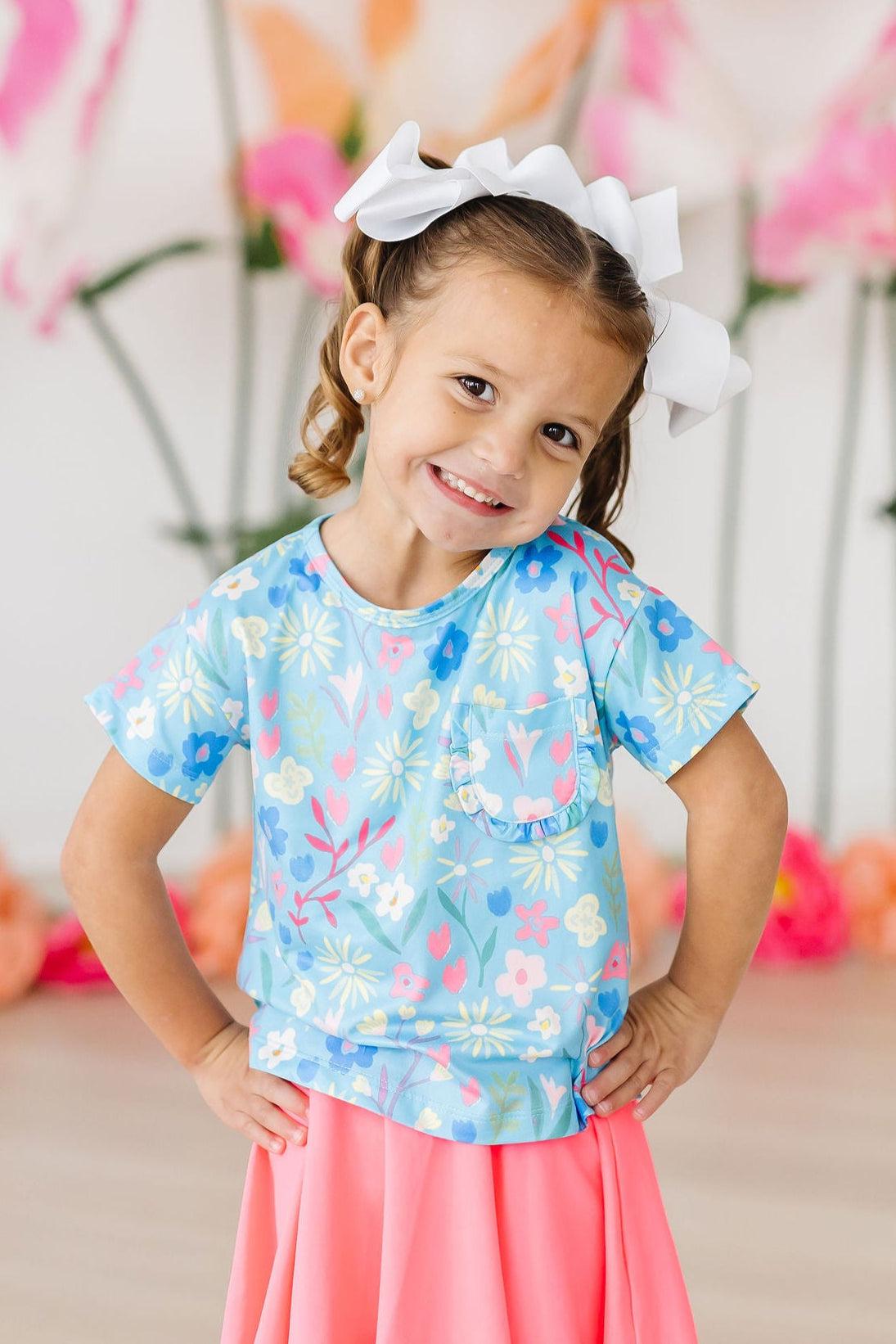 Springtime Splendor Ruffle Pocket Tee Boxy Fit For Girls Mila & Rose ® Everetts Place: Online Boutique