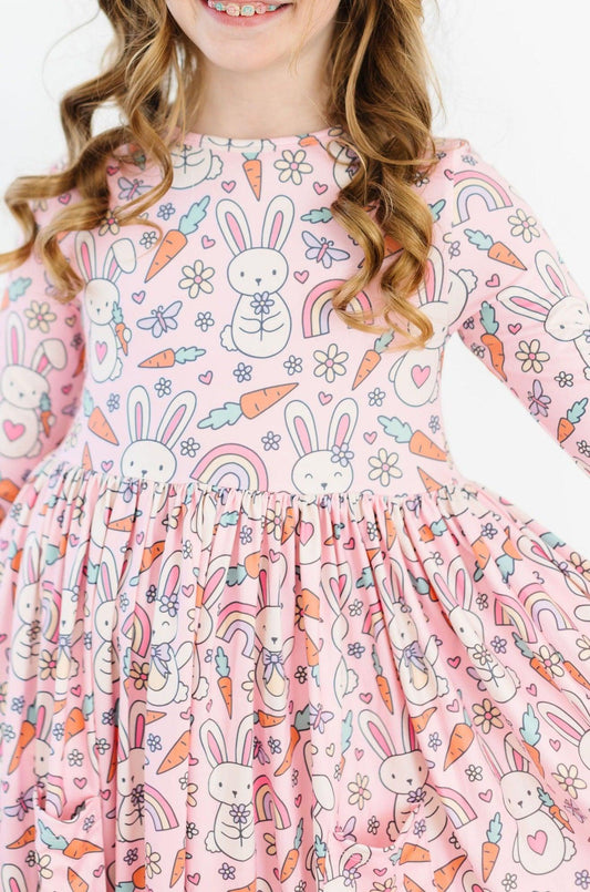 Mila & Rose ® Springtime Bunnies Three Quarter Sleeve Pocket Twirl Dress - Apparel & Accessories > Clothing > Dresses Twirl Pocket Dress 3/4