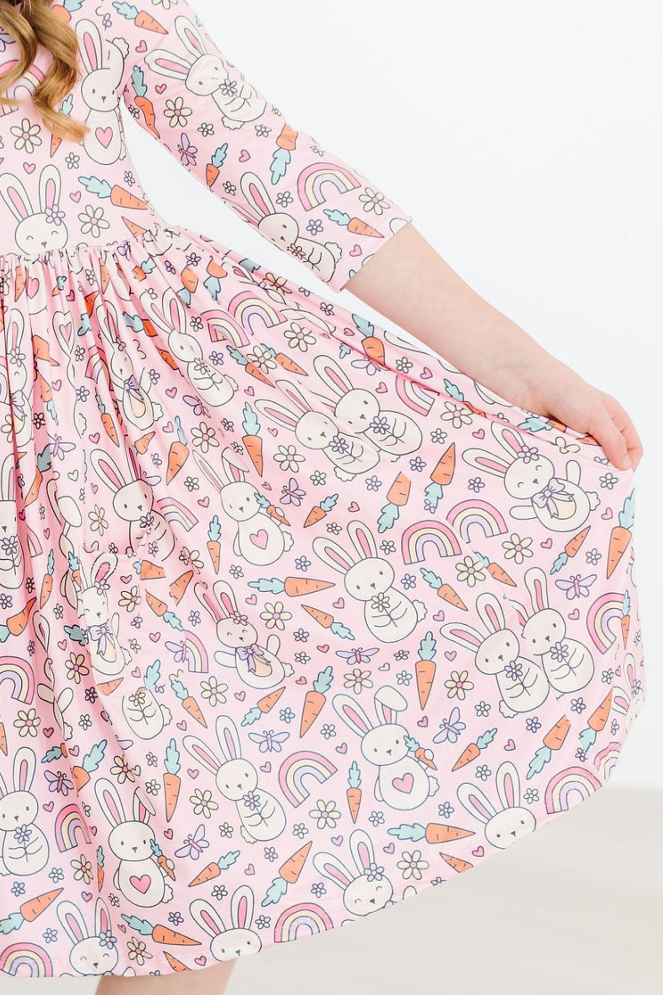 Mila & Rose ® Springtime Bunnies Three Quarter Sleeve Pocket Twirl Dress - Apparel & Accessories > Clothing > Dresses Twirl Pocket Dress 3/4