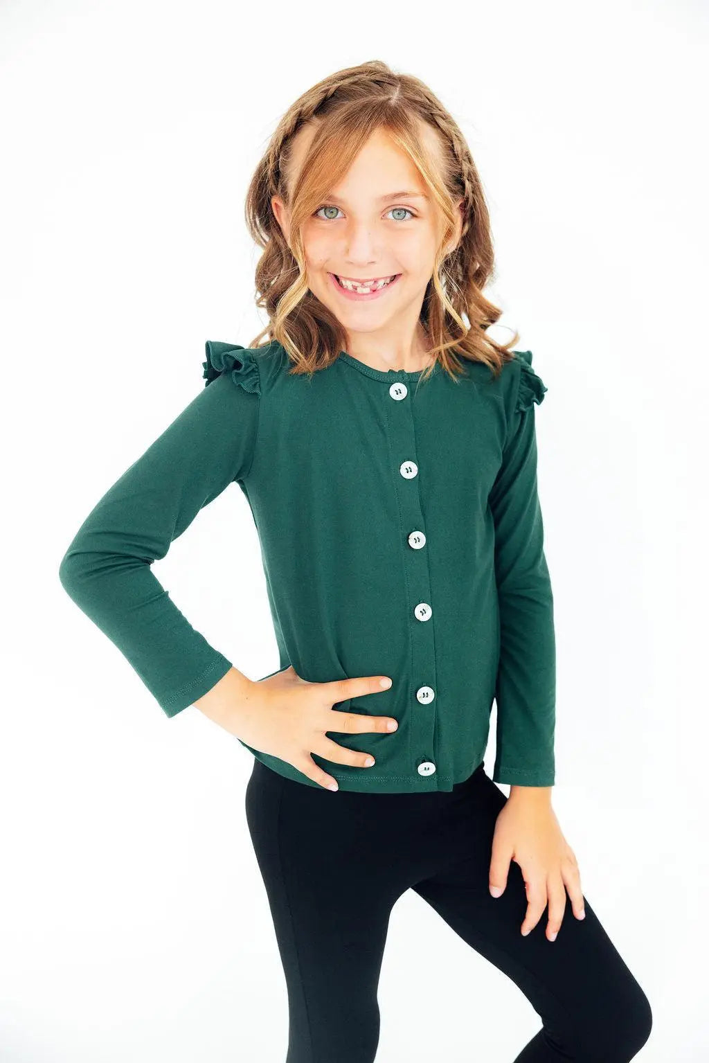 Spruce Ruffle Cardigan for Girls Lightweight Knit Style Mila & Rose ® Everetts Place: Online Boutique