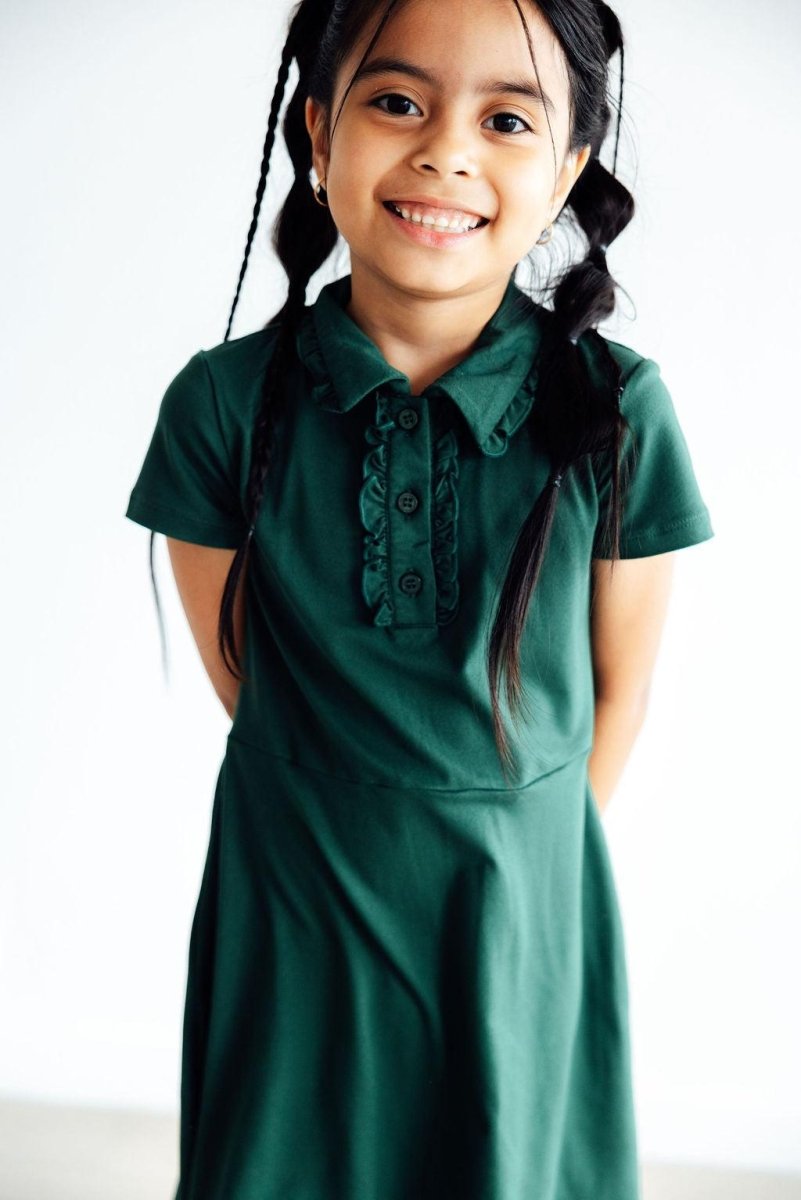 Spruce Short Sleeve Polo Dress For Girls Mila And Rose - Everetts Place Boutique - 