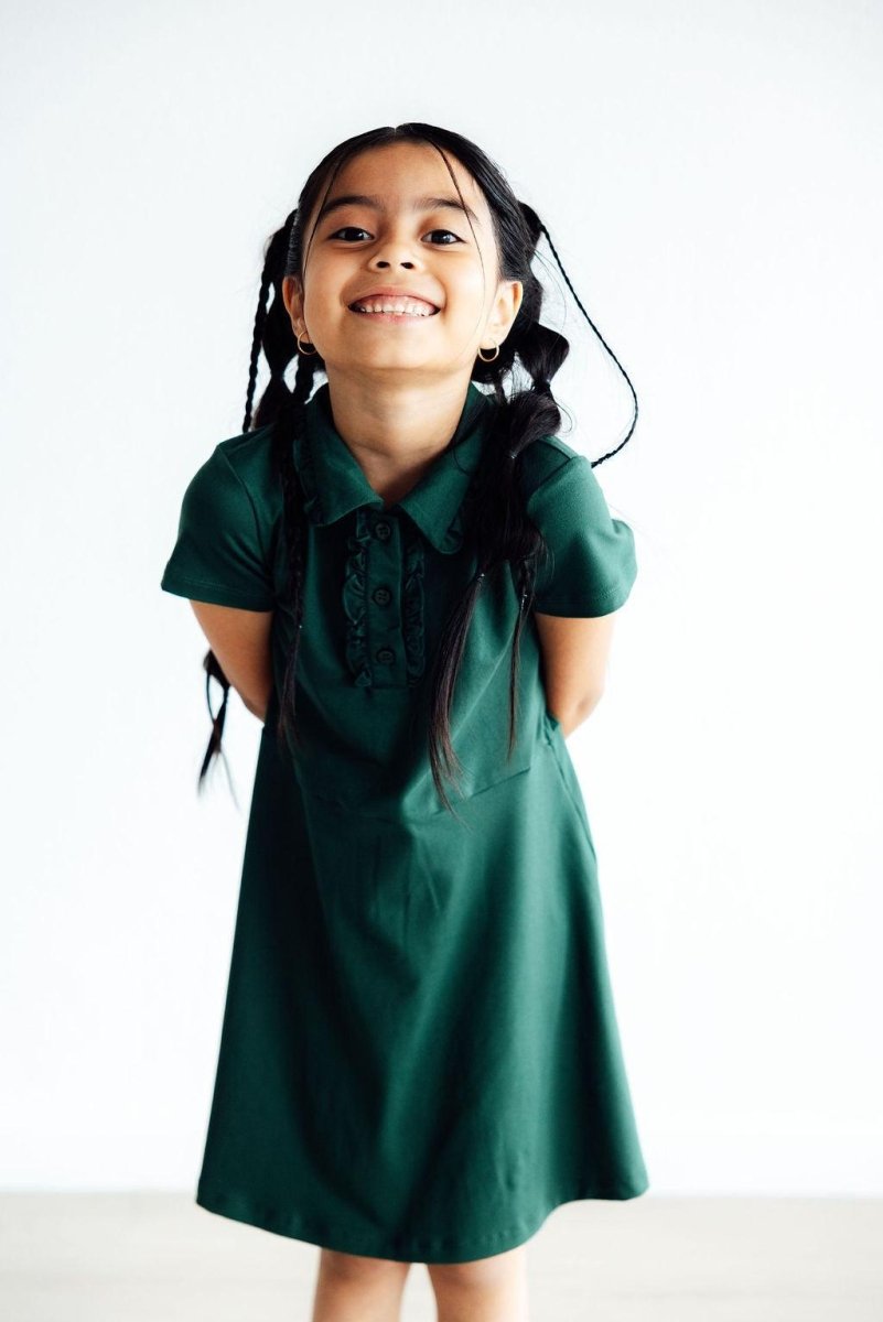 Spruce Short Sleeve Polo Dress For Girls Mila And Rose - Everetts Place Boutique - 