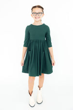 Spruce Three Quarter Sleeve Pocket Twirl Dress For Girls Mila & Rose ® Everetts Place: Online Boutique