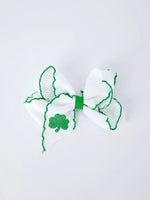 Rylee Faith Designs St. Patrick Shamrock Embroidered Hair Bow – Girls Hair Clip - 