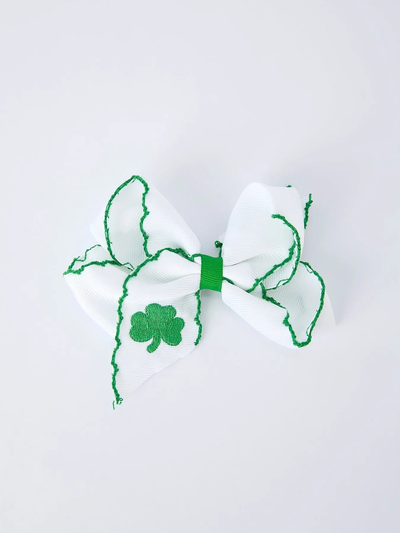 Rylee Faith Designs St. Patrick Shamrock Embroidered Hair Bow – Girls Hair Clip - 