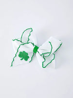 Rylee Faith Designs St. Patrick Shamrock Embroidered Hair Bow – Girls Hair Clip - 