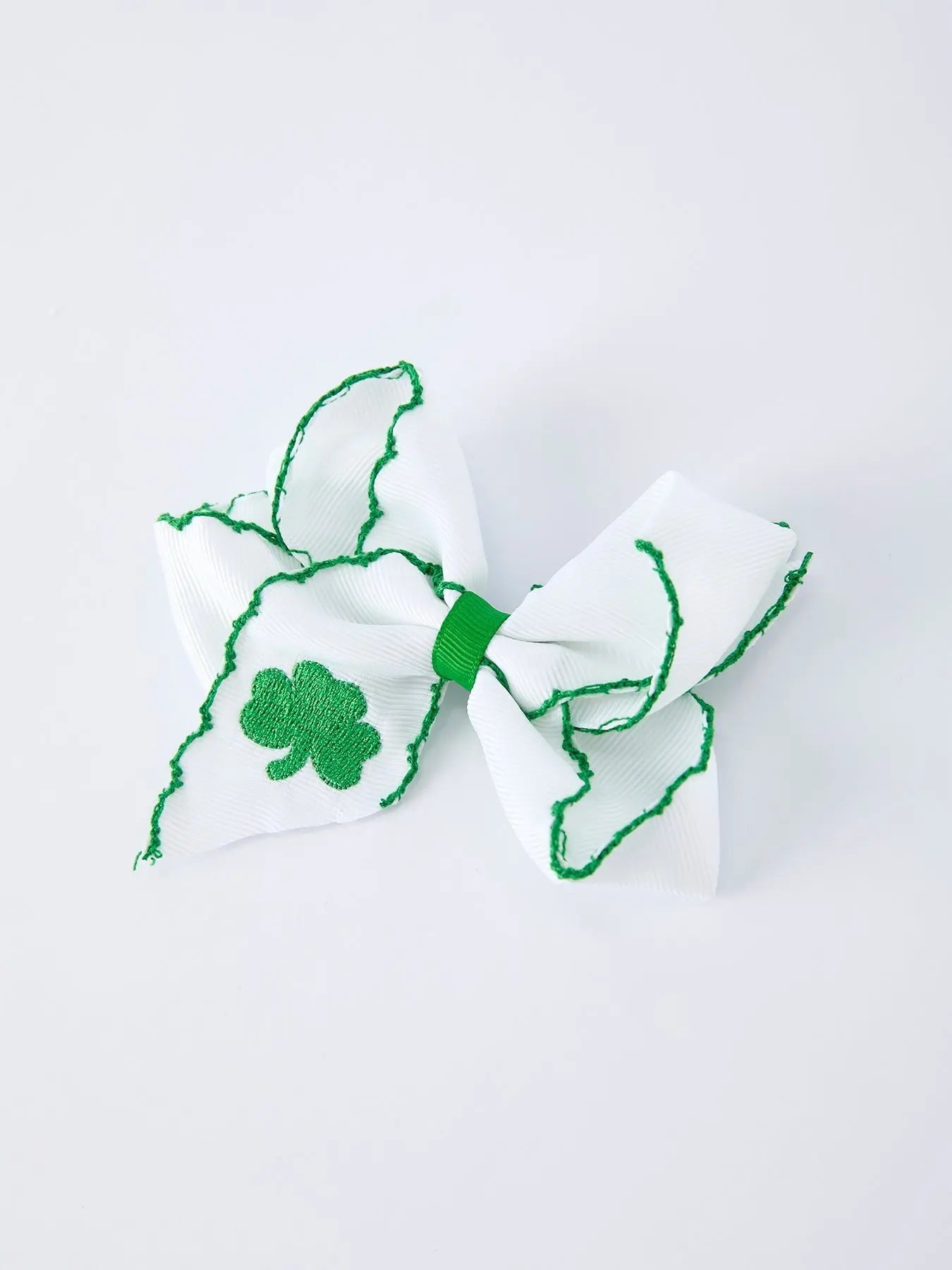 Rylee Faith Designs St. Patrick Shamrock Embroidered Hair Bow – Girls Hair Clip - 