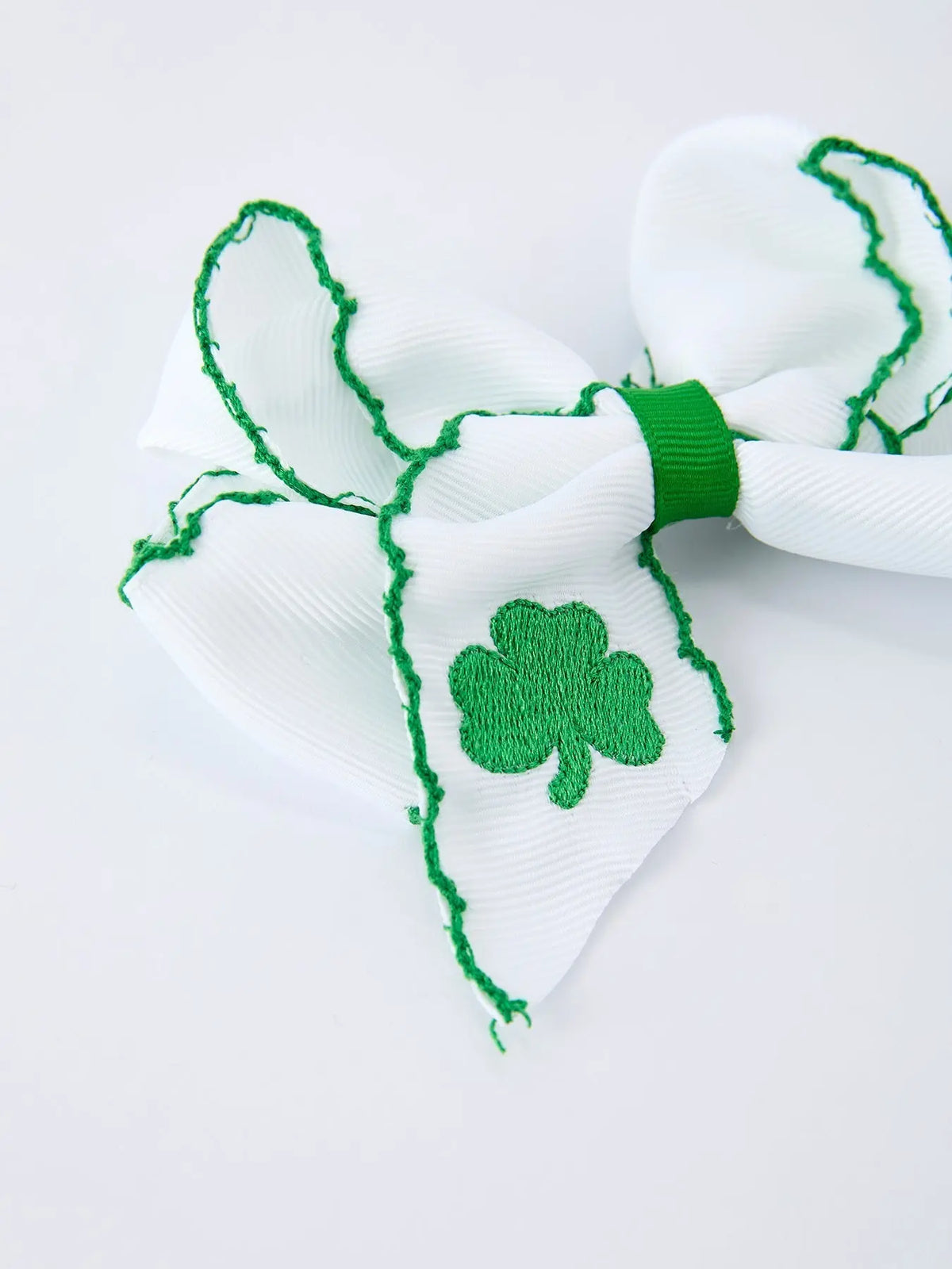 Rylee Faith Designs St. Patrick Shamrock Embroidered Hair Bow – Girls Hair Clip - 