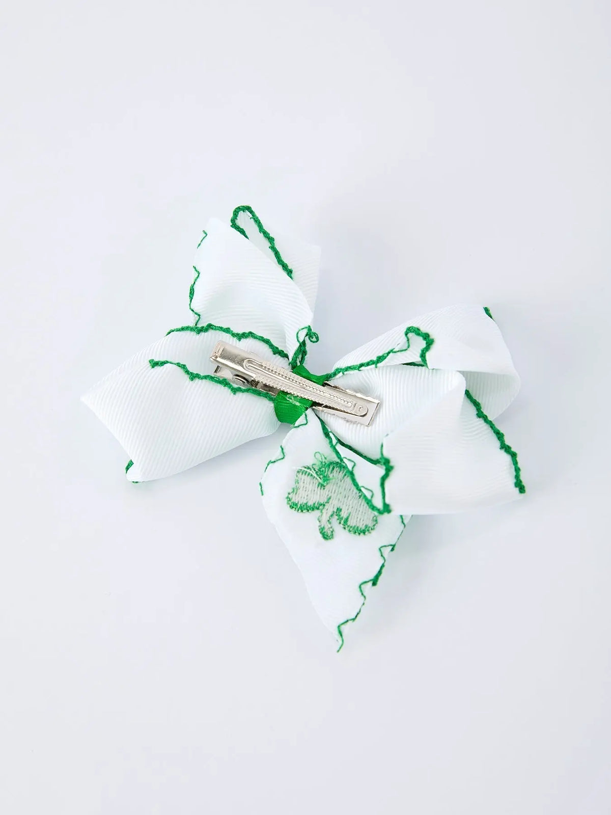 Rylee Faith Designs St. Patrick Shamrock Embroidered Hair Bow – Girls Hair Clip - 