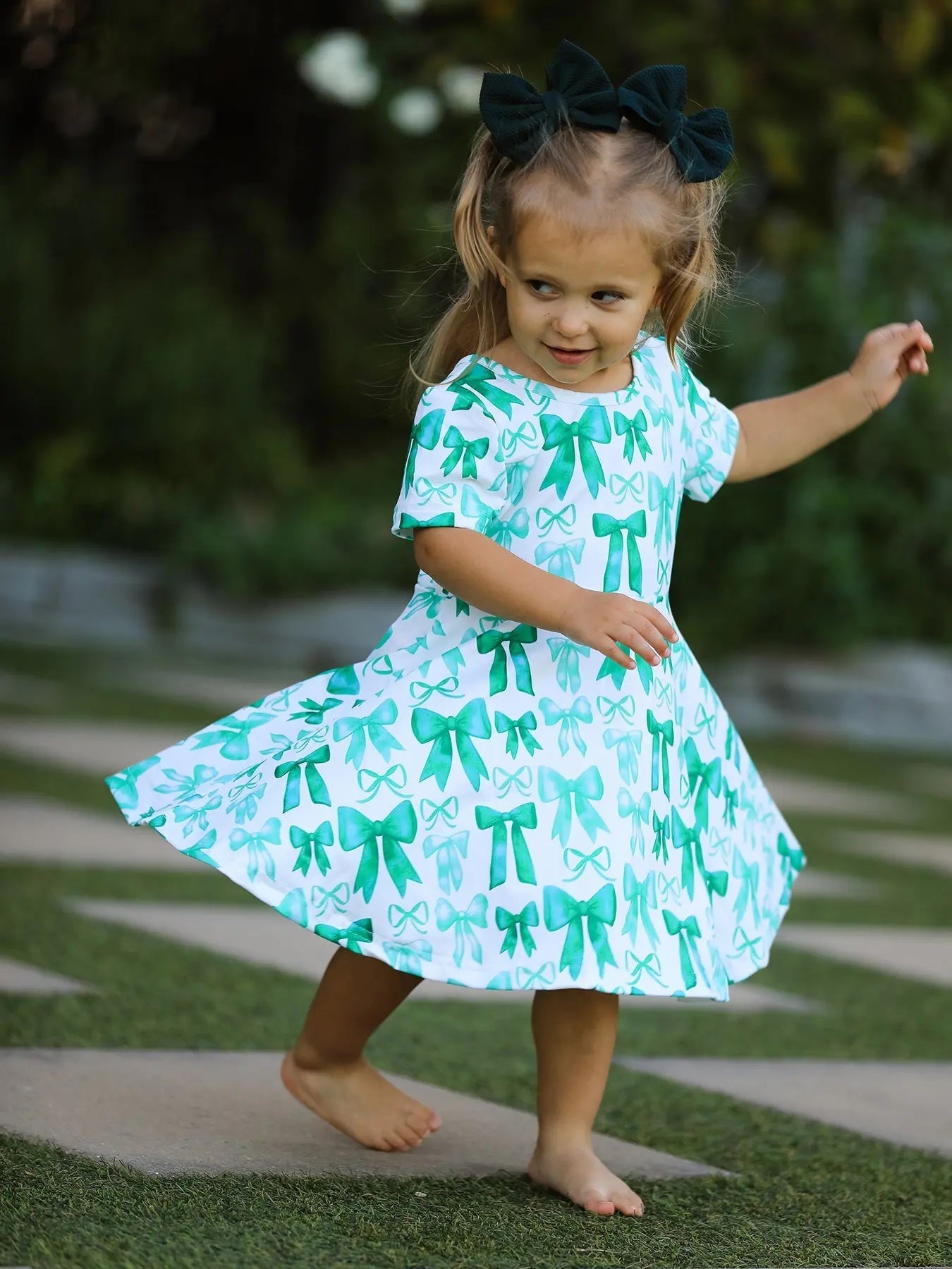Rylee Faith Designs St. Patrick's Day Bow Print Short Sleeves Girls Dress - 