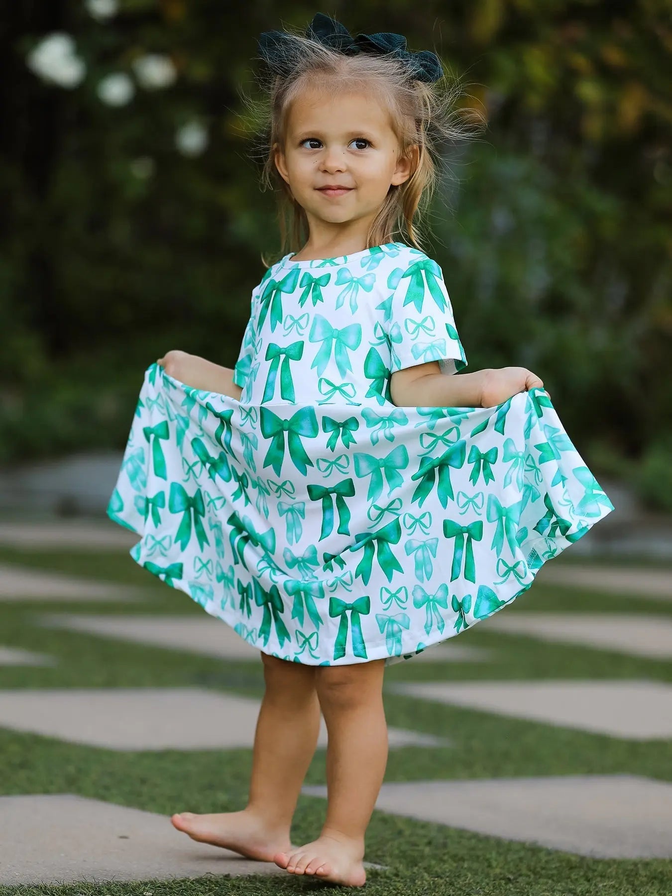 Rylee Faith Designs St. Patrick's Day Bow Print Short Sleeves Girls Dress - 