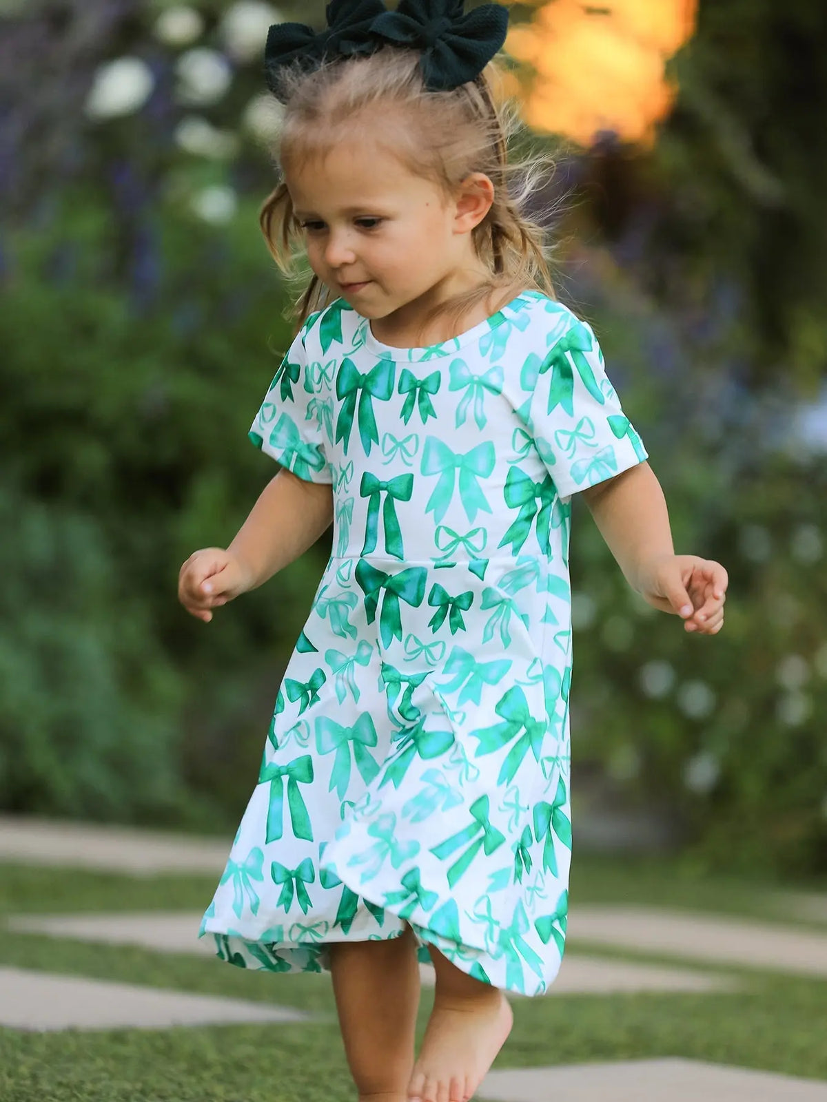 Rylee Faith Designs St. Patrick's Day Bow Print Short Sleeves Girls Dress - 