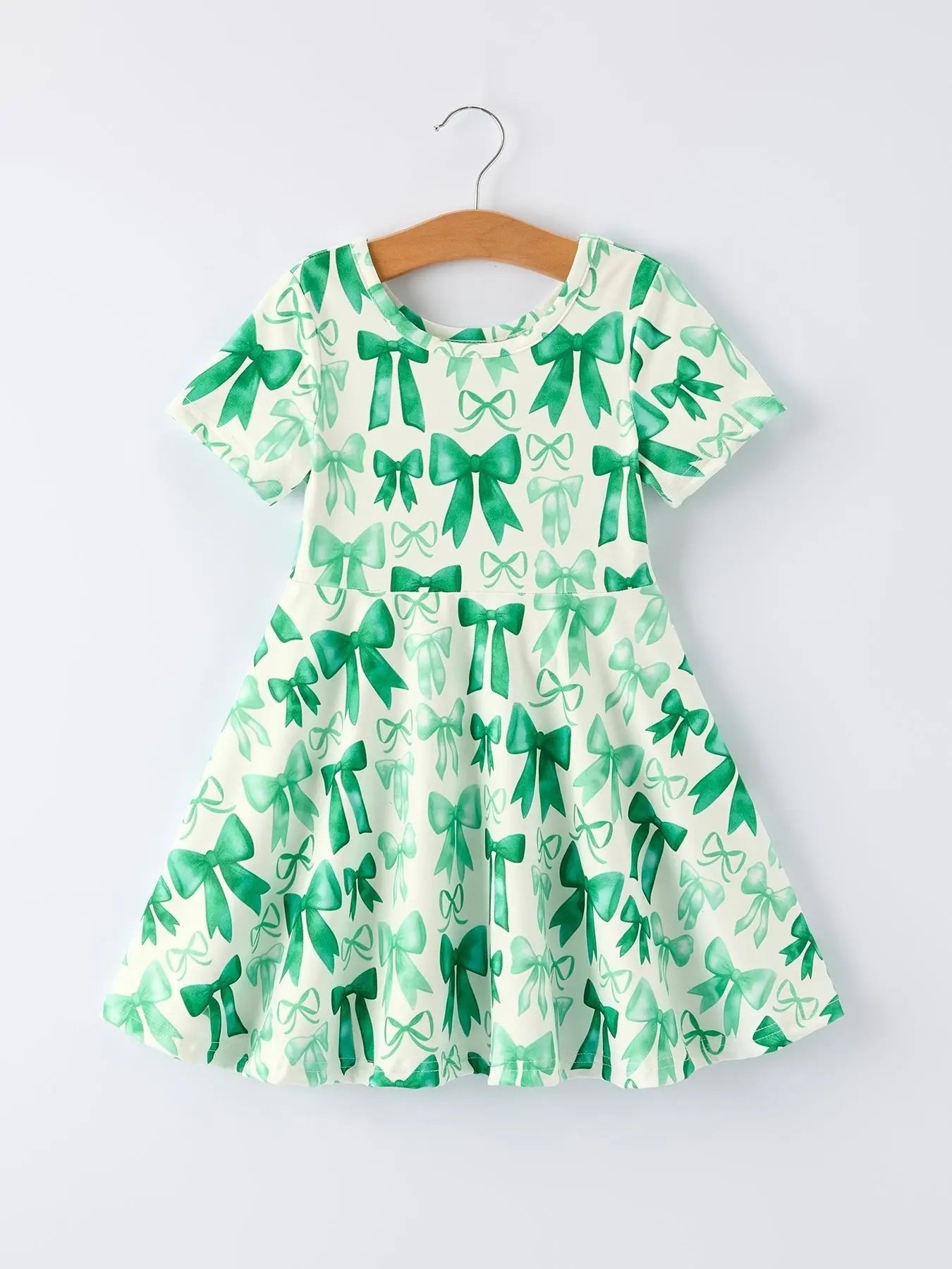 Rylee Faith Designs St. Patrick's Day Bow Print Short Sleeves Girls Dress - 