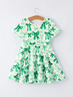 Rylee Faith Designs St. Patrick's Day Bow Print Short Sleeves Girls Dress - 