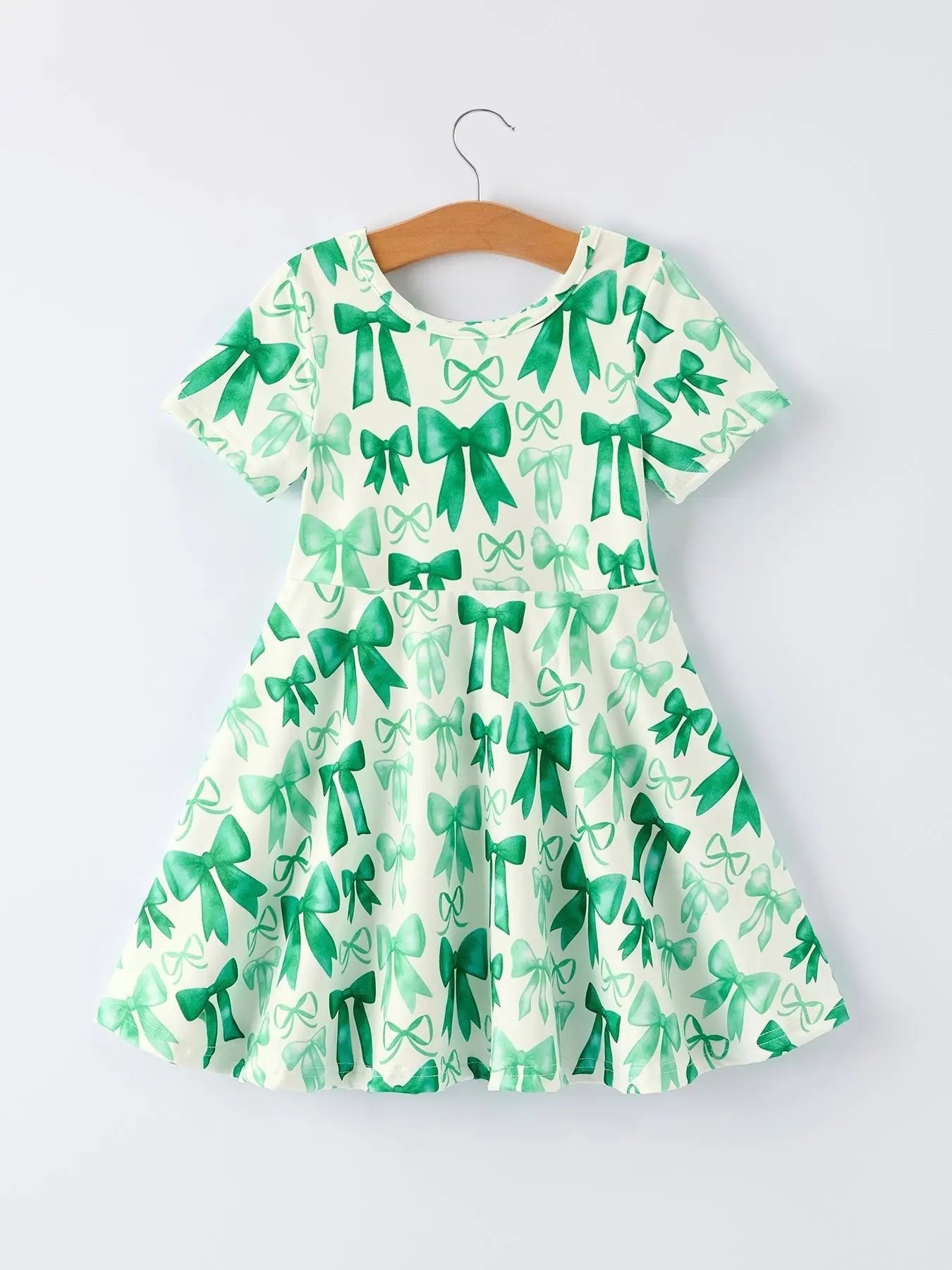 Rylee Faith Designs St. Patrick's Day Bow Print Short Sleeves Girls Dress - 