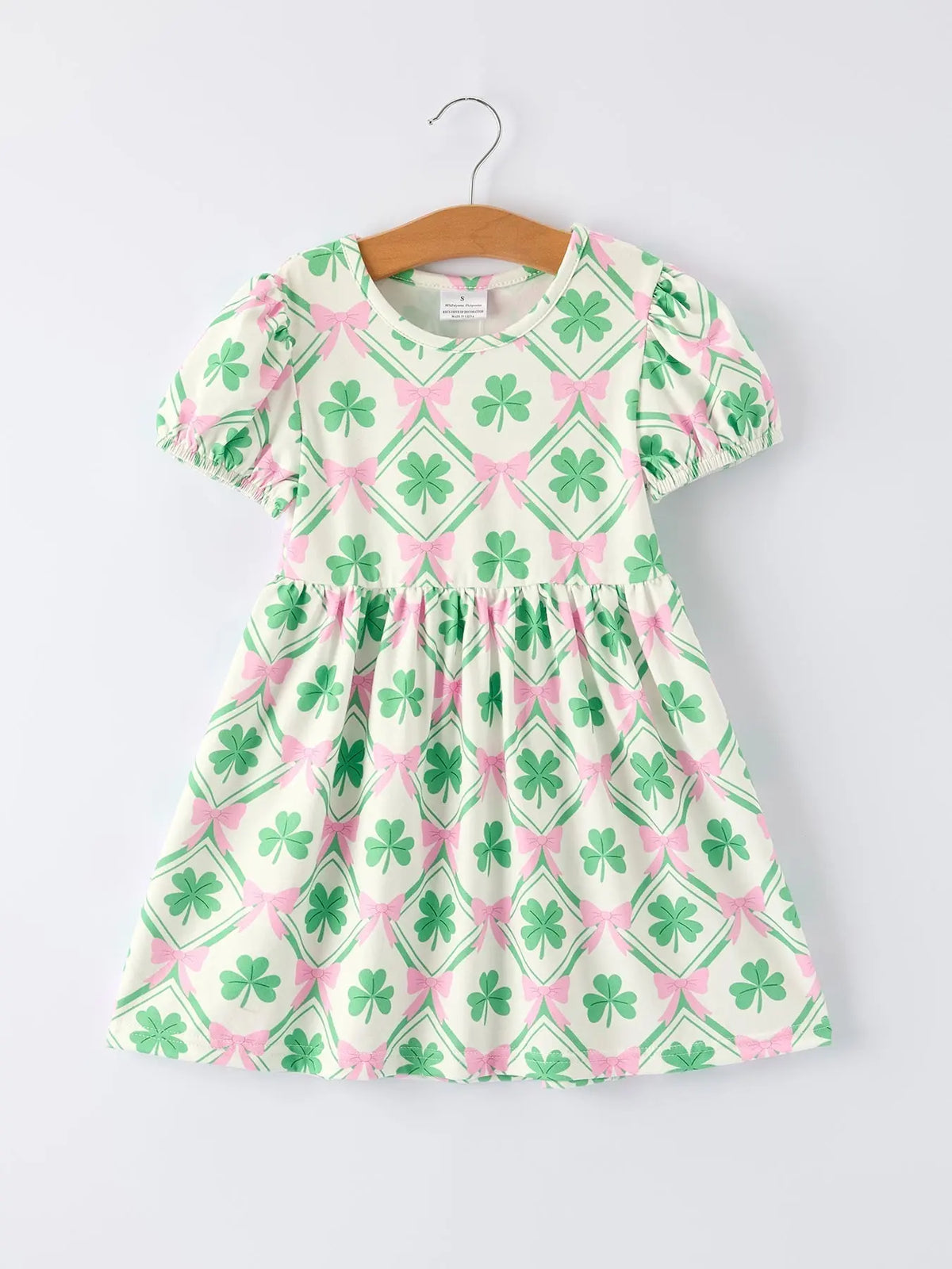 Rylee Faith Designs St. Patrick's Day Bow Shamrock Print Short Sleeves Girls Dress - 