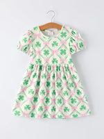Rylee Faith Designs St. Patrick's Day Bow Shamrock Print Short Sleeves Girls Dress - 