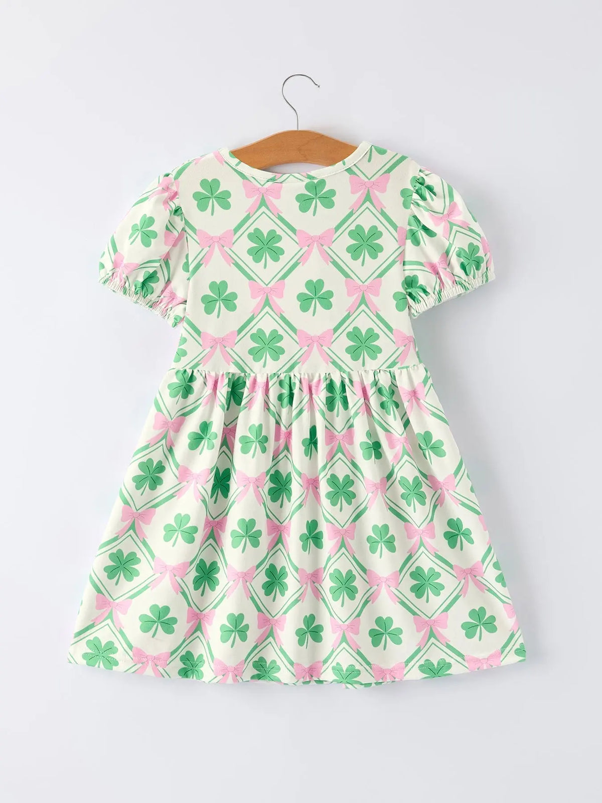 Rylee Faith Designs St. Patrick's Day Bow Shamrock Print Short Sleeves Girls Dress - 