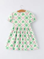 Rylee Faith Designs St. Patrick's Day Bow Shamrock Print Short Sleeves Girls Dress - 