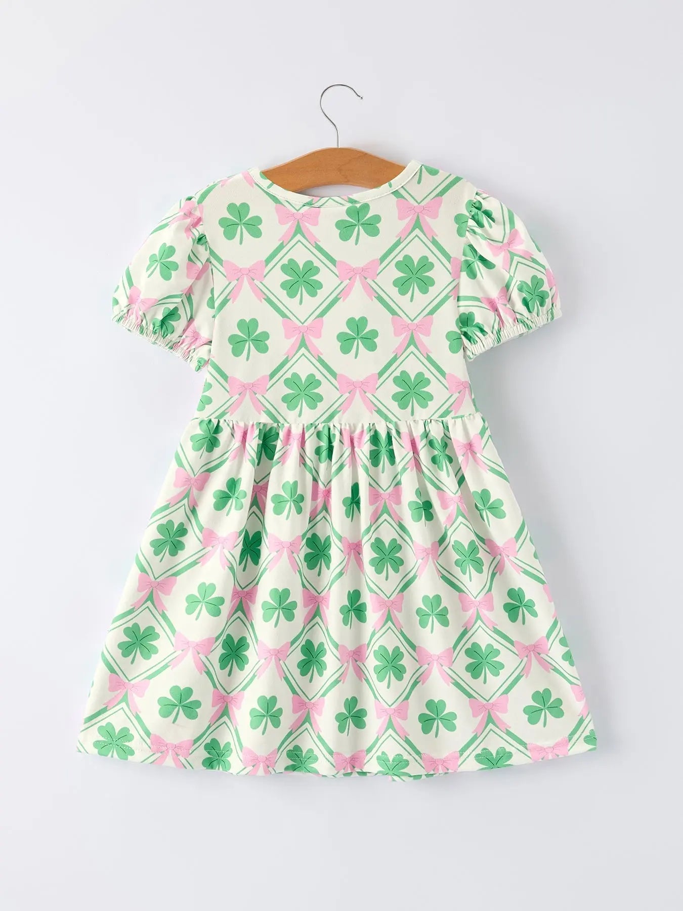 Rylee Faith Designs St. Patrick's Day Bow Shamrock Print Short Sleeves Girls Dress - 