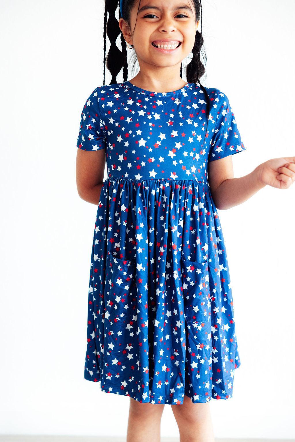 Star Bright Short Sleeve Pocket Twirl Dress For Girls Mila & Rose ® Everetts Place: Online Boutique