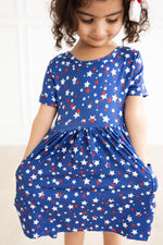Star Bright Short Sleeve Pocket Twirl Dress For Girls Mila & Rose ® Everetts Place: Online Boutique