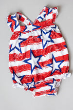 Stars and Stripes Ruffle Cross Back Romper for Summer Mila & Rose ® Everetts Place: Online Boutique