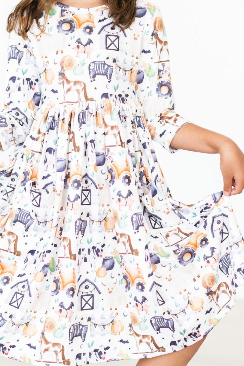 Stay Spooky Three Quarter Sleeve Pocket Twirl Dress Toddlers - Everetts Place Boutique - 