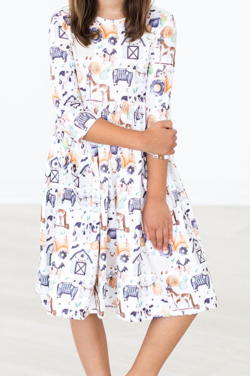 Stay Spooky Three Quarter Sleeve Pocket Twirl Dress Toddlers - Everetts Place Boutique - 