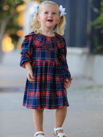 Polyester Blend Dress, Fall Plaid, Petal Collar, Puff Sleeve, Long by Rylee Faith Designs