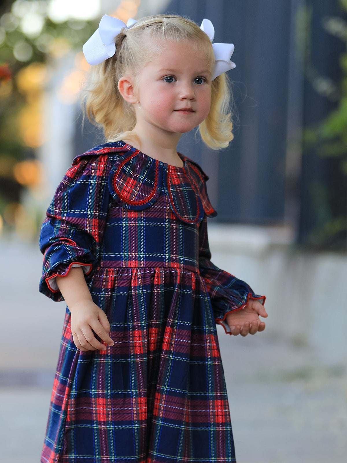 Polyester Blend Dress, Fall Plaid, Petal Collar, Puff Sleeve, Long by Rylee Faith Designs
