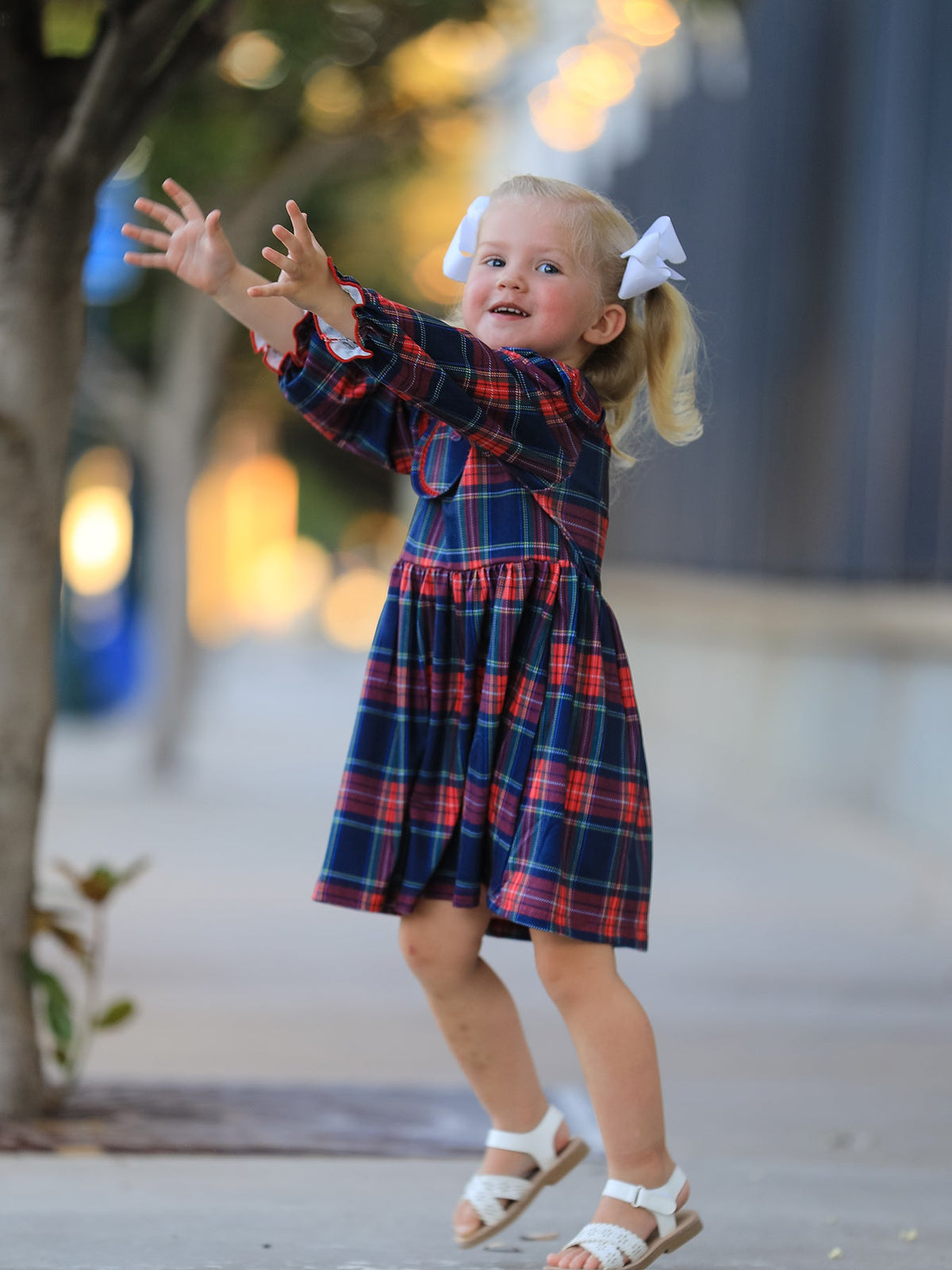 Polyester Blend Dress, Fall Plaid, Petal Collar, Puff Sleeve, Long by Rylee Faith Designs