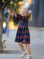 Polyester Blend Dress, Fall Plaid, Petal Collar, Puff Sleeve, Long by Rylee Faith Designs