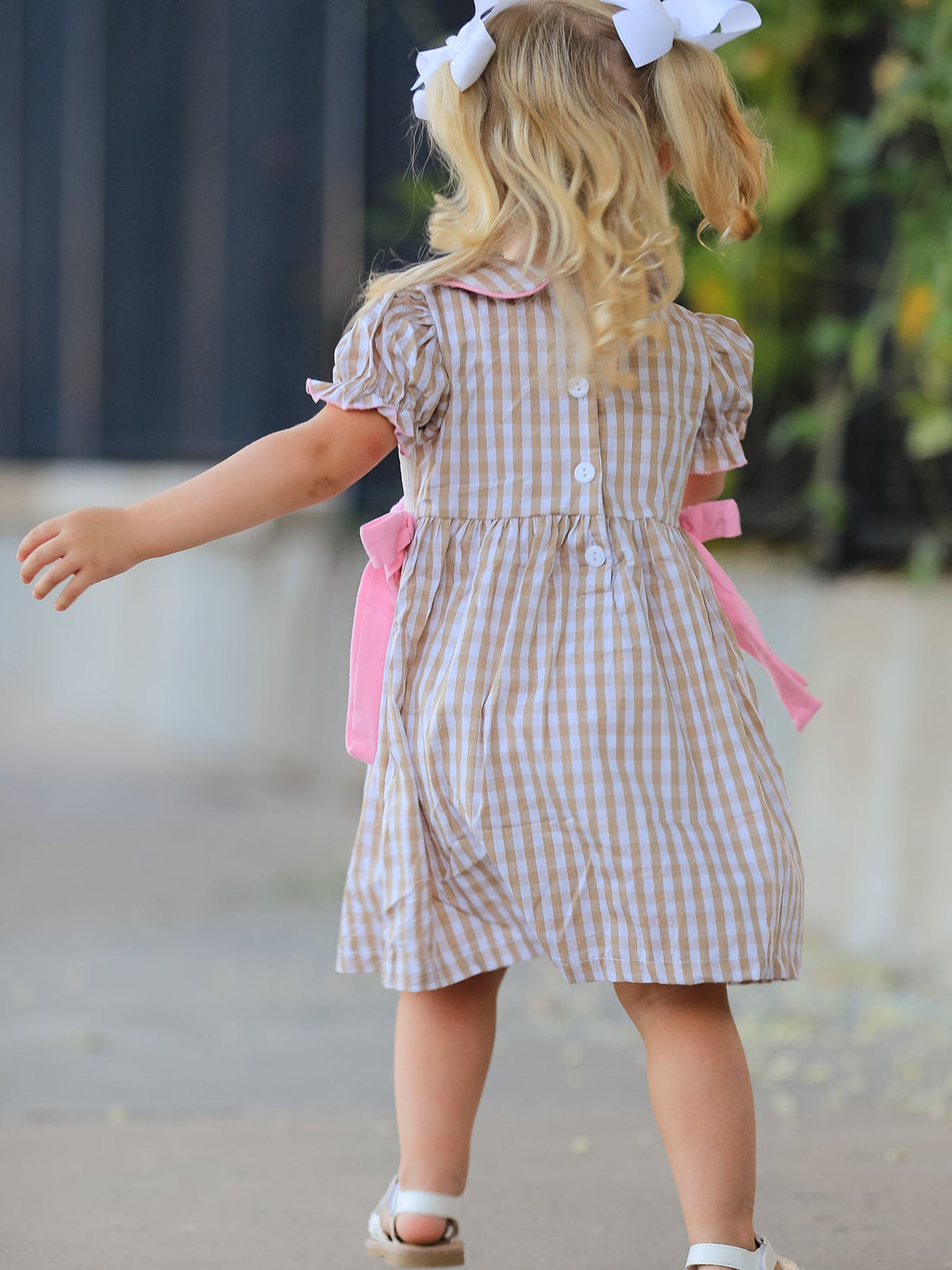 Fall Thanksgiving Lapel Plaid Chick Embroidery Smocking Bow Baby Girls Dress by Rylee Faith Designs