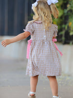 Fall Thanksgiving Lapel Plaid Chick Embroidery Smocking Bow Baby Girls Dress by Rylee Faith Designs