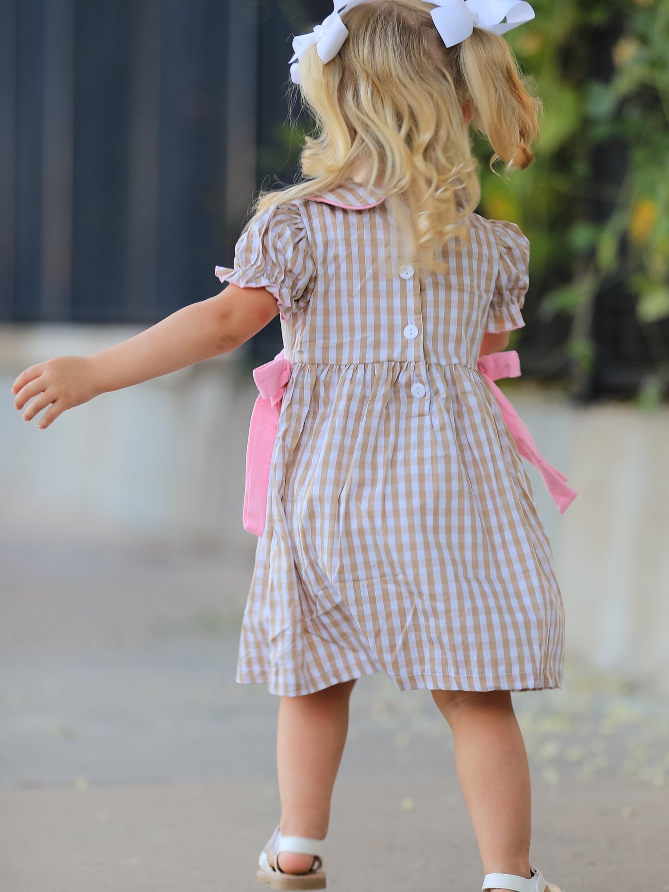Fall Thanksgiving Lapel Plaid Chick Embroidery Smocking Bow Baby Girls Dress by Rylee Faith Designs