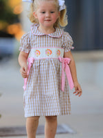 Fall Thanksgiving Lapel Plaid Chick Embroidery Smocking Bow Baby Girls Dress by Rylee Faith Designs