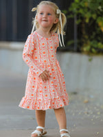 Polyester Spandex Dress, Long Sleeve, Pumpkin Bow Pocket by Rylee Faith Designs