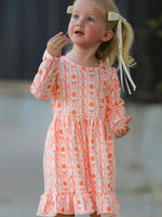 Polyester Spandex Dress, Long Sleeve, Pumpkin Bow Pocket by Rylee Faith Designs