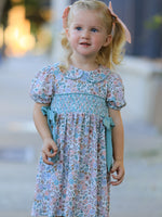 Girl Dress, Smocked Bow Floral by Rylee Faith Designs