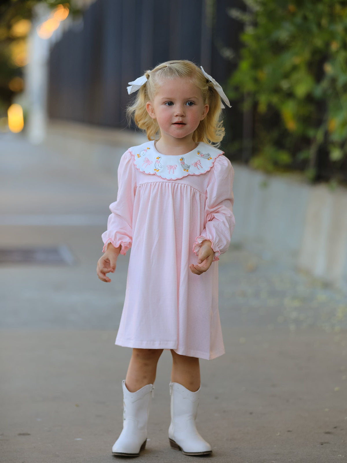 Polyester Spandex Baby Girl Dress, Duck Embroidered, Peter Pan Collar by Rylee Faith Designs