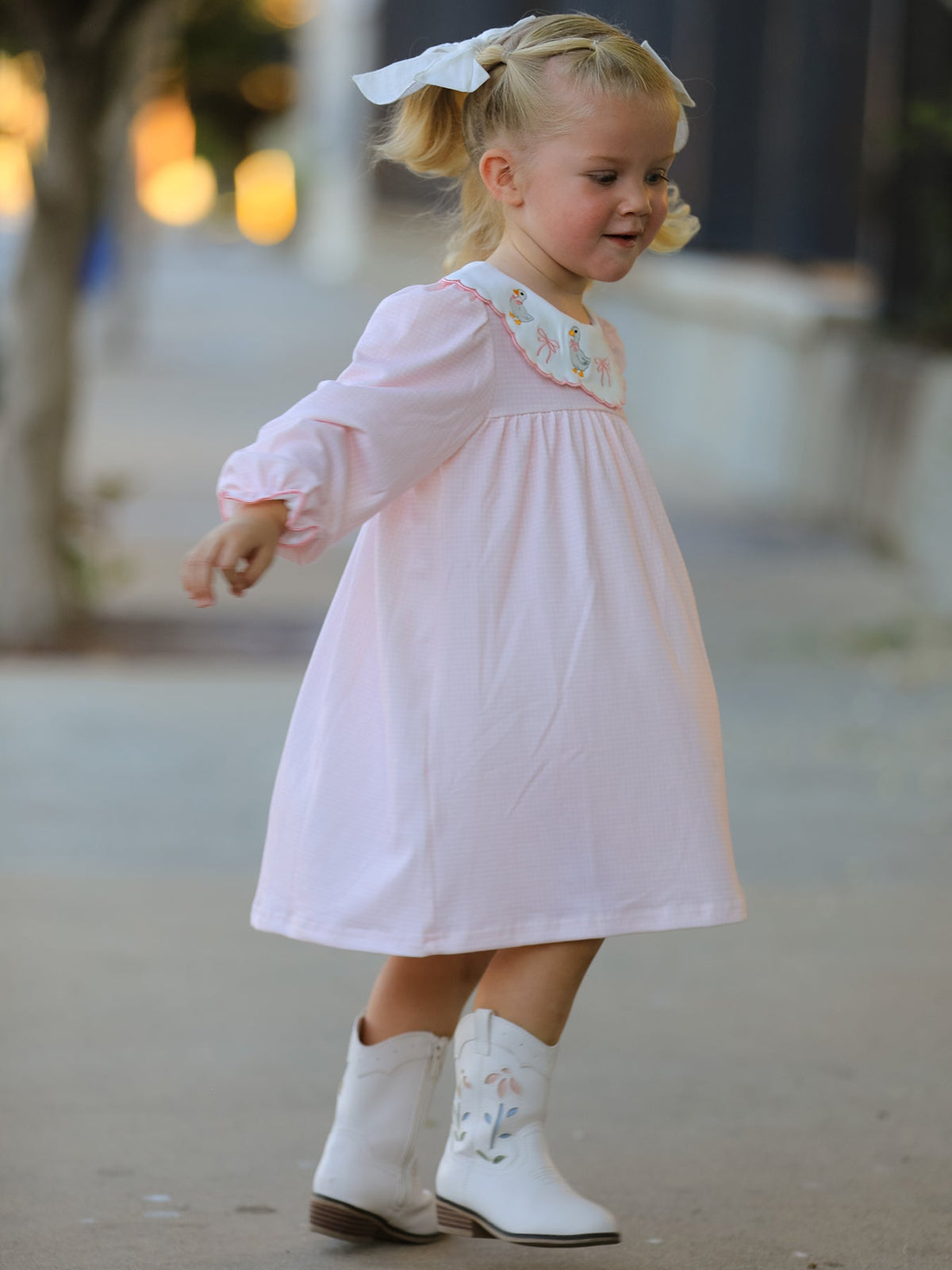 Polyester Spandex Baby Girl Dress, Duck Embroidered, Peter Pan Collar by Rylee Faith Designs
