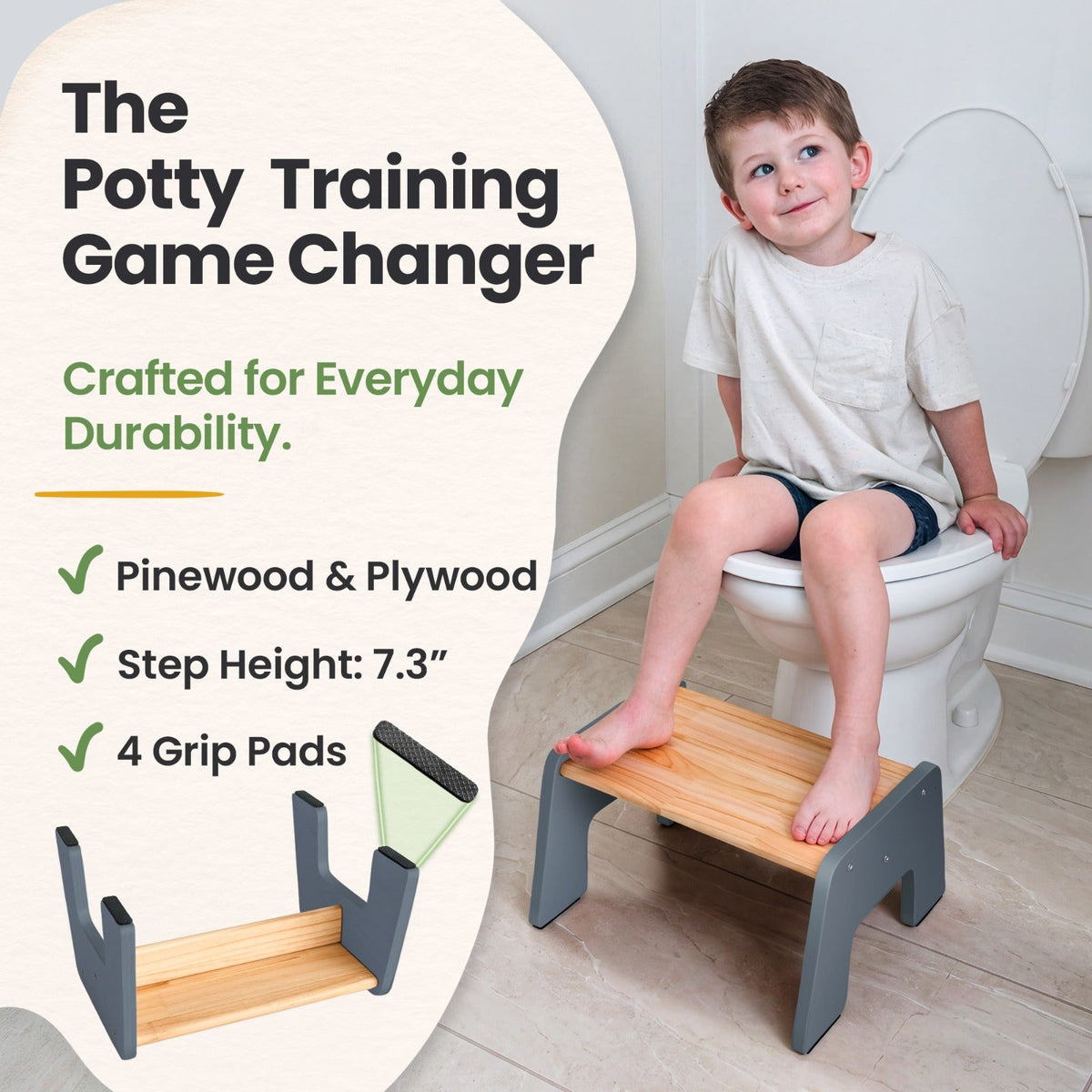Wooden Kids Step Stool - 1-Step Multi-Purpose by Ocodile.com
