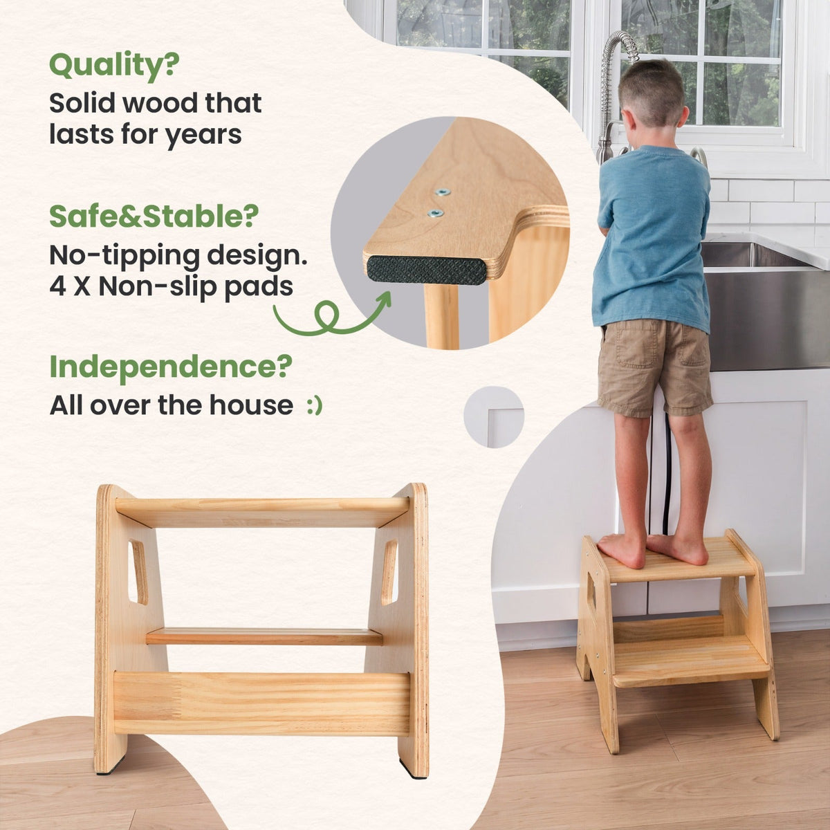 Solid Hardwood 2-Step Toddler Step Stool by Ocodile.com