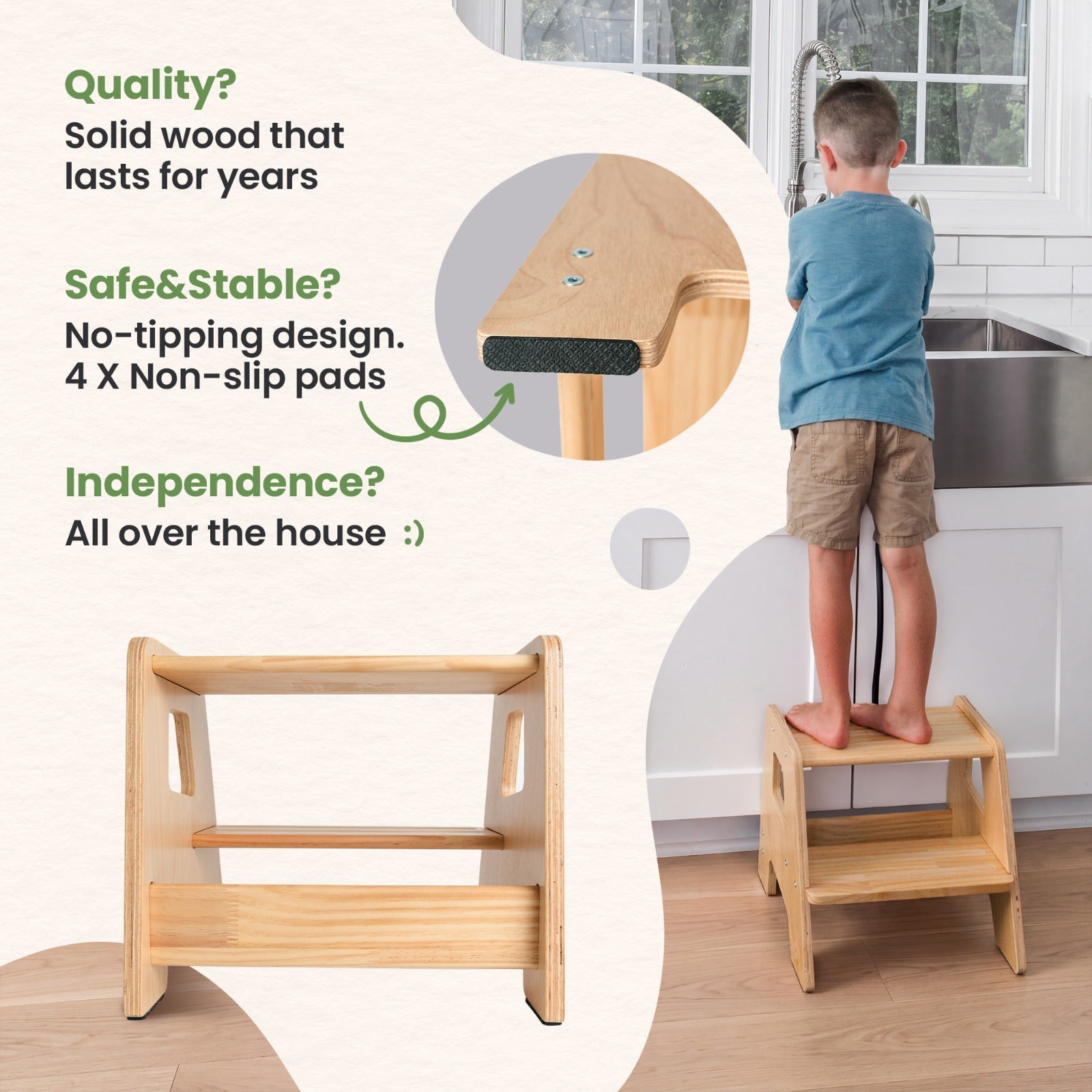 Solid Hardwood 2-Step Toddler Step Stool by Ocodile.com