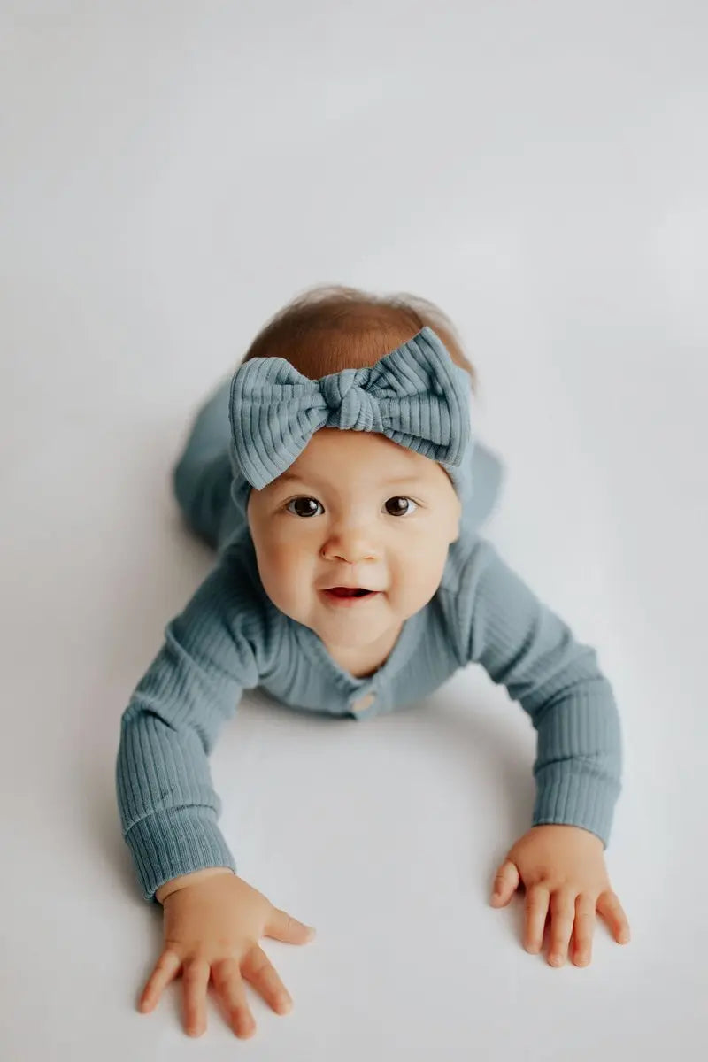 Three Little Tots Storm Blue Baby Ribbed Playsuit with pockets - 